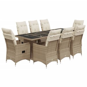 vidaXL Ensemble de bistro de jardin 9 Pièces coussins beige poly rotin