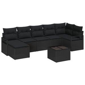 Canapé de jardin 8 pièces avec coussins beige en poly rotin