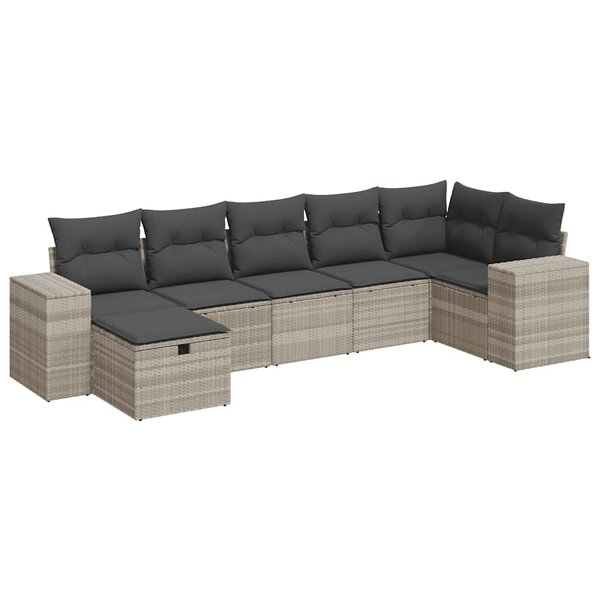 vidaXL Salon de jardin avec coussins 7 Pièces gris clair résine tressée