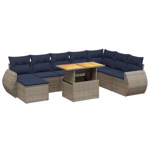 vidaXL Salon de jardin 9 Pièces avec coussins gris résine tressée