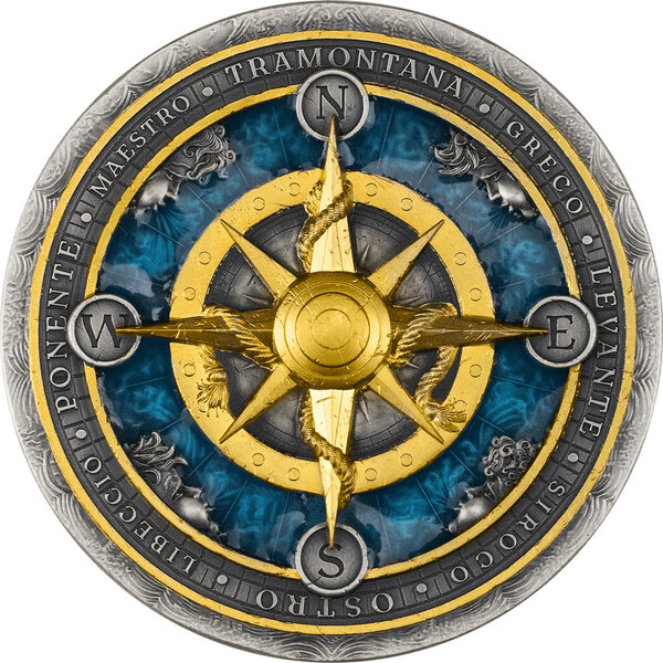 Monnaie COMPASS ROSE 2 Oz Argent 5$ Niue 2026
