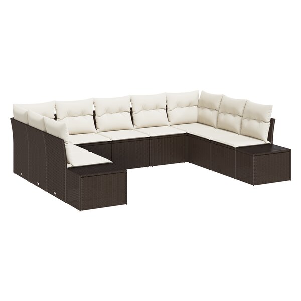 vidaXL Salon de jardin 9 pièces avec coussins – Rattan poly marron