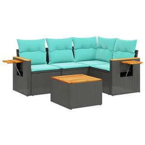 vidaXL Salon de jardin 5 Pièces avec coussins noir résine tressée