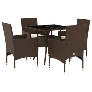 vidaXL Ensemble à manger de jardin et coussins 5Pièces marron rotin verre