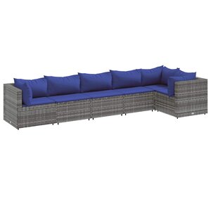 vidaXL Salon de jardin 6 Pièces avec coussins Gris Résine tressée