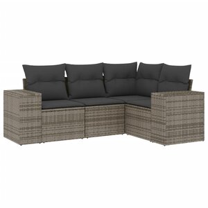 vidaXL Salon de jardin 4 Pièces avec coussins gris résine tressée