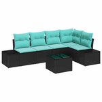 vidaXL Ensemble de canapé de jardin Noir et turquoise polyrotin