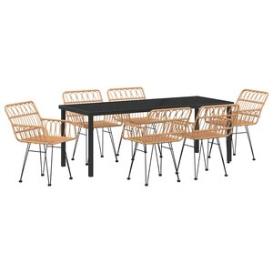 vidaXL Ensemble de salle à manger pour jardin 7 Pièces Marron Poly rotin