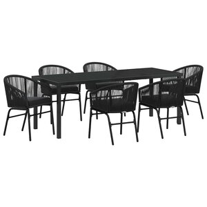 vidaXL Ensemble de salle à manger pour jardin 7 Pièces Noir