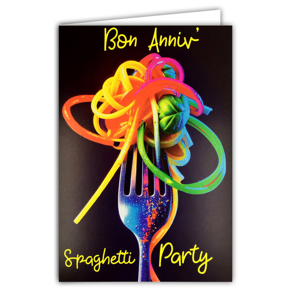Carte FLUO Texte NÉON Bon Anniversaire Pasta Party avec Enveloppe 12x17,5cm