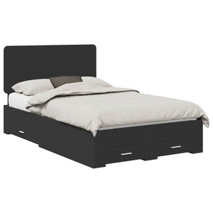 vidaXL Cadre de lit avec tiroir Noir 135 x 190 cm Bois d'ingénierie