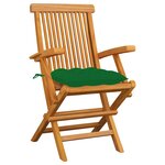 vidaXL Chaises de jardin avec coussins vert 3 Pièces Bois de teck massif