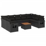 vidaXL Salon de jardin 10 Pièces avec coussins noir résine tressée