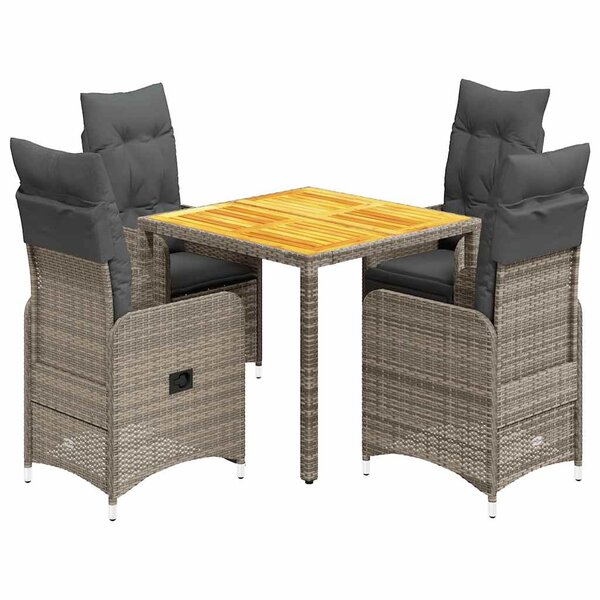 vidaXL Ensemble de bistro de jardin 5 Pièces coussins gris poly rotin