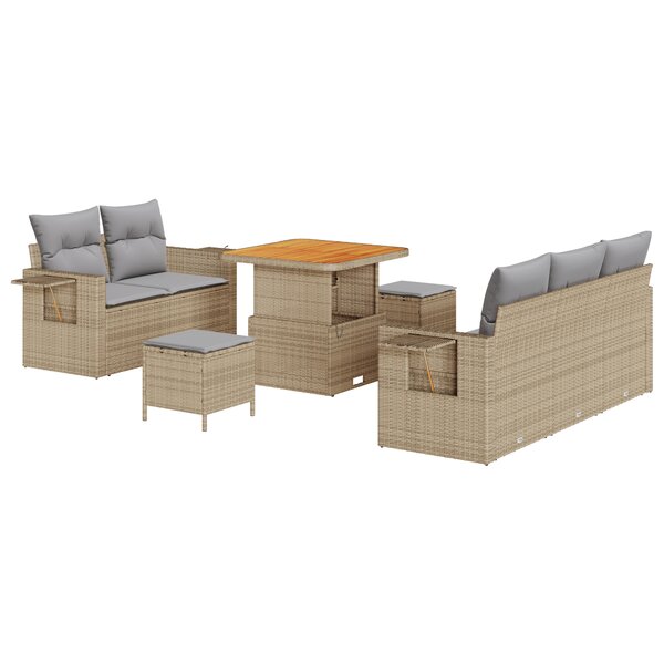 vidaXL Ensemble de canapés de jardin 8 pièces avec coussins beige en poly rotin acacia