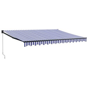 vidaXL Auvent rétractable bleu et blanc 4 5x3 m tissu et aluminium