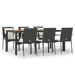 vidaXL Ensemble à manger de jardin coussins 7Pièces Noir Résine tressée