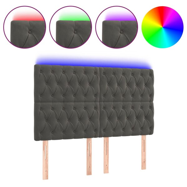 vidaXL Tête de lit à LED Gris foncé 160x7x118/128 cm Velours