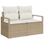 Ensemble de Canapé de Jardin 9 Pièces avec Coussins Beige Poly Rattan