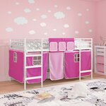 vidaXL Cadre de Lit Mezzanine pour Enfants avec Rideaux Blanc et rose