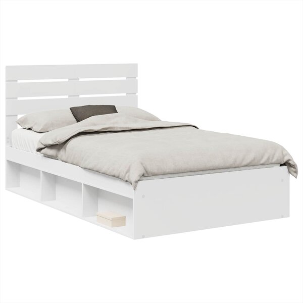 vidaXL Cadre de lit avec tête de lit Blanc 135 x 190 cm Pin massif
