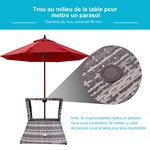 Pied de parasol table basse 2 en 1 étagère inférieure intégrée résine tressée imitation rotin PE dim. 54L x 54l x 55H cm gris