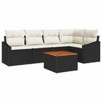 vidaXL Ensemble de canapé de jardin avec coussin 6 Pièces Noir Poly rotin