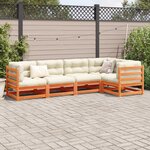vidaXL Salon de jardin 5 Pièces avec coussins cire marron bois pin massif