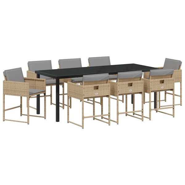 vidaXL Ensemble de salle à manger pour jardin 9 Pièces Beige polyrotin