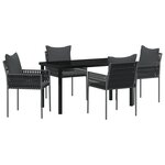 vidaXL Ensemble de salle à manger de jardin de 5 pièces avec coussins en polyrotin noirs.