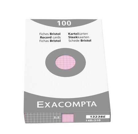Étui de 100 fiches - bristol quadrillé 5x5 non perforé 148x210mm Rose EXACOMPTA