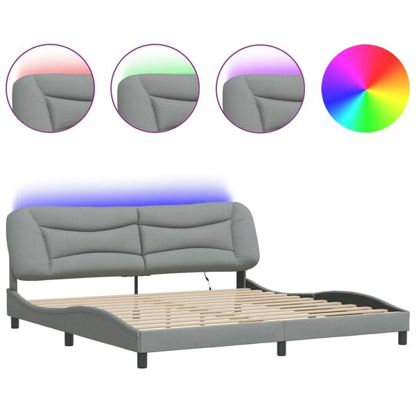 vidaXL Cadre de lit avec LED sans matelas gris clair 200x200 cm tissu