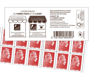 Carnet 12 timbres Marianne l'engagée - Lettre Prioritaire - Couverture Boutiques du timbre-poste et de l'écrit
