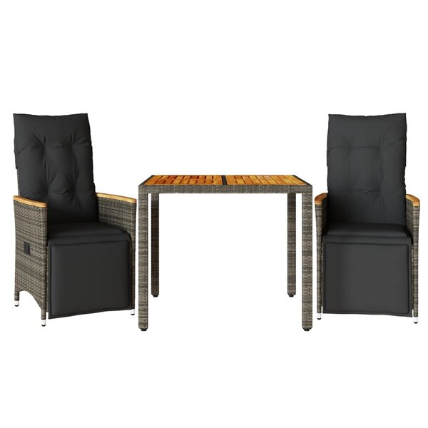 vidaXL Ensemble de bistro de jardin 3 Pièces coussins gris poly rotin
