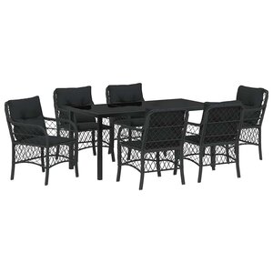 vidaXL Ensemble de salle à manger pour jardin 7 Pièces Noir polyrotin