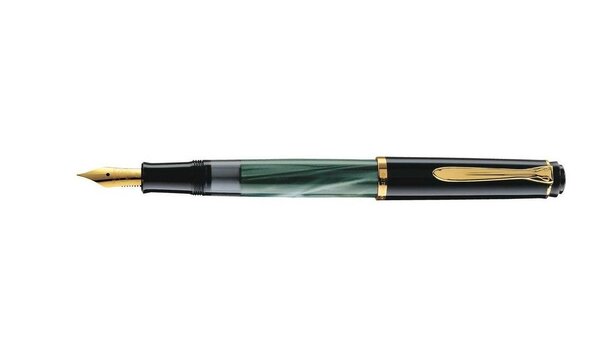 Stylo plume M 200 Pte Fine Corps Vert marbré Attribut Doré PELIKAN