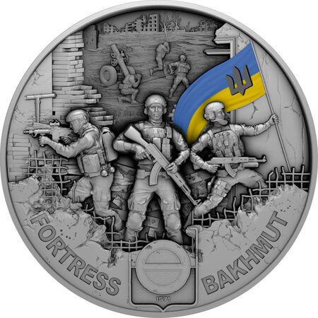 Pièce de monnaie en argent 10 cedis g 62.2 (2 oz) millésime 2023 land of freedom ukraine fortress bakhmut