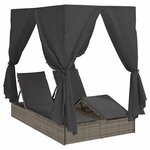 vidaXL Chaiselongue double avec toit et rideaux avec des rideaux Gris