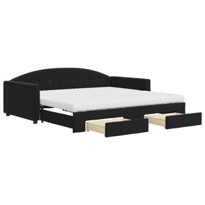 vidaXL Lit de jour avec gigogne et tiroirs noir 100x200 cm velours