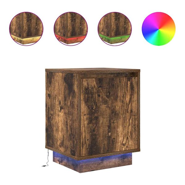 VidaXL Tables de chevet avec lumières LED 2 Pièces chêne fumé 38x34x50 cm