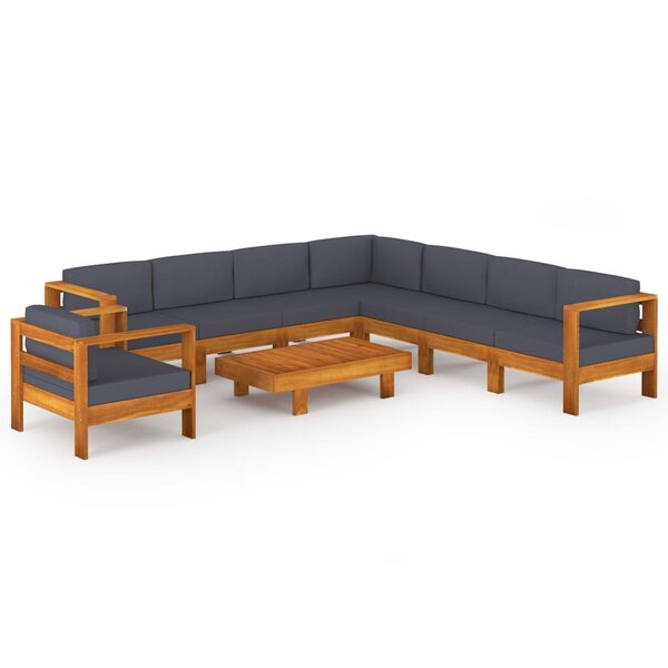 vidaXL Salon de jardin 9 Pièces avec coussins gris foncé Bois d'acacia