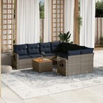 vidaXL Salon de jardin 9 Pièces avec coussins gris résine tressée