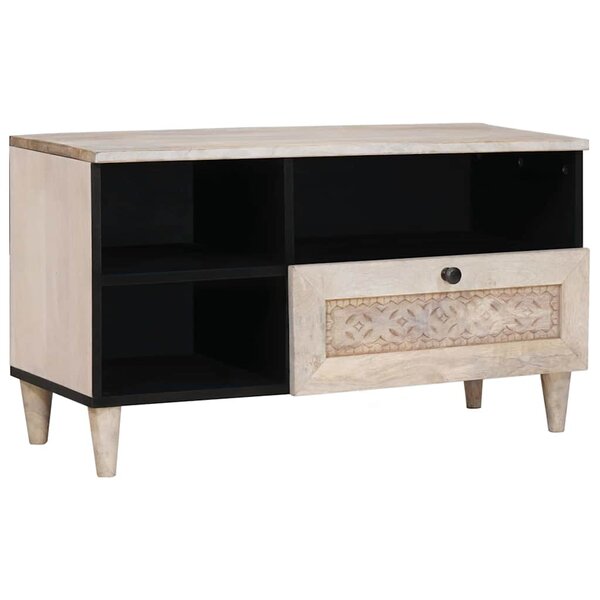 vidaXL Meuble TV Blanc 80 x 33 x 46 cm bois de manguier massif