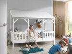 MALIA Lit cabane 90x200cm  avec toit blanc + Sommier + Matelas