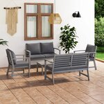 vidaXL Salon de jardin 5 Pièces avec coussin Bois d'acacia solide Gris