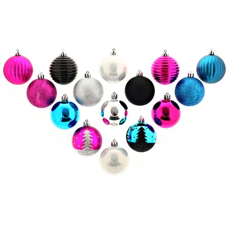 Atmosphera Kit de décoration pour Sapin de Noël Turquoise Fuchsia Argent et Noir 15 pièces (lot de 4)