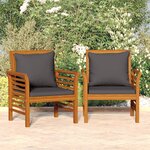 vidaXL Chaises de canapé coussins gris foncé lot de 2 acacia massif