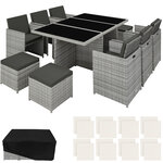 Tectake Salon de jardin NEW YORK 10 places avec 2 sets de housses + housse de protection, variante 2 - gris clair