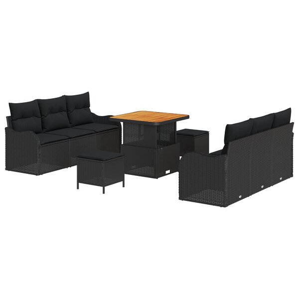 Set de Canapé de Jardin vidaXL 9 pièces avec Coussins Noir Poly Rattan Acacia