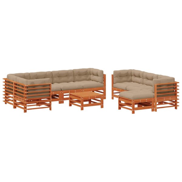 vidaXL Ensemble de salon de jardin 10 Pièces Brun cire Bois de pin massif